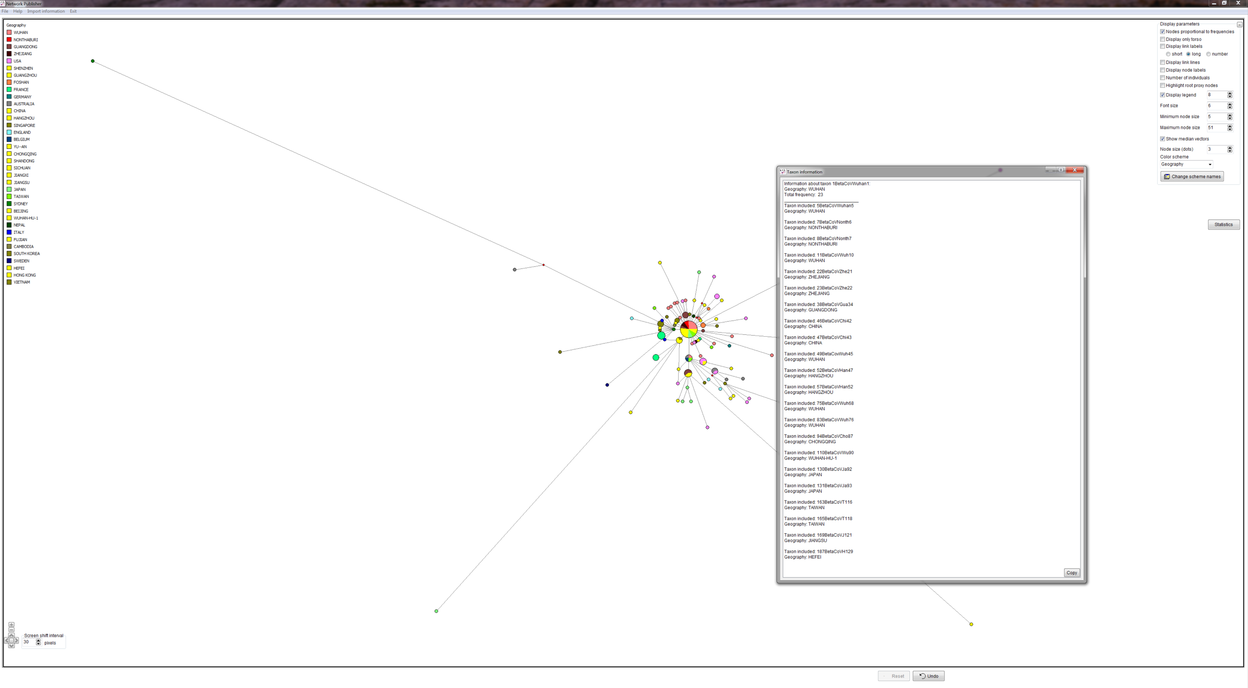 screenshot world COVID-19 phylogeographic network